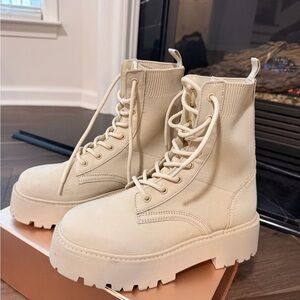 Aldo Cream Lace-Up Platform Combat Boots